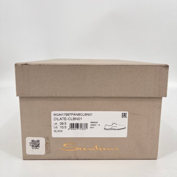 Santoni Atlantis Leather Oxford Dress Black Size 10.5 Almond Toe Lace Up Italy - Picture 15 of 15